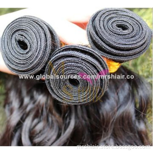 Human Virgin Hair Weaves, Water Wave Style, Natural Black